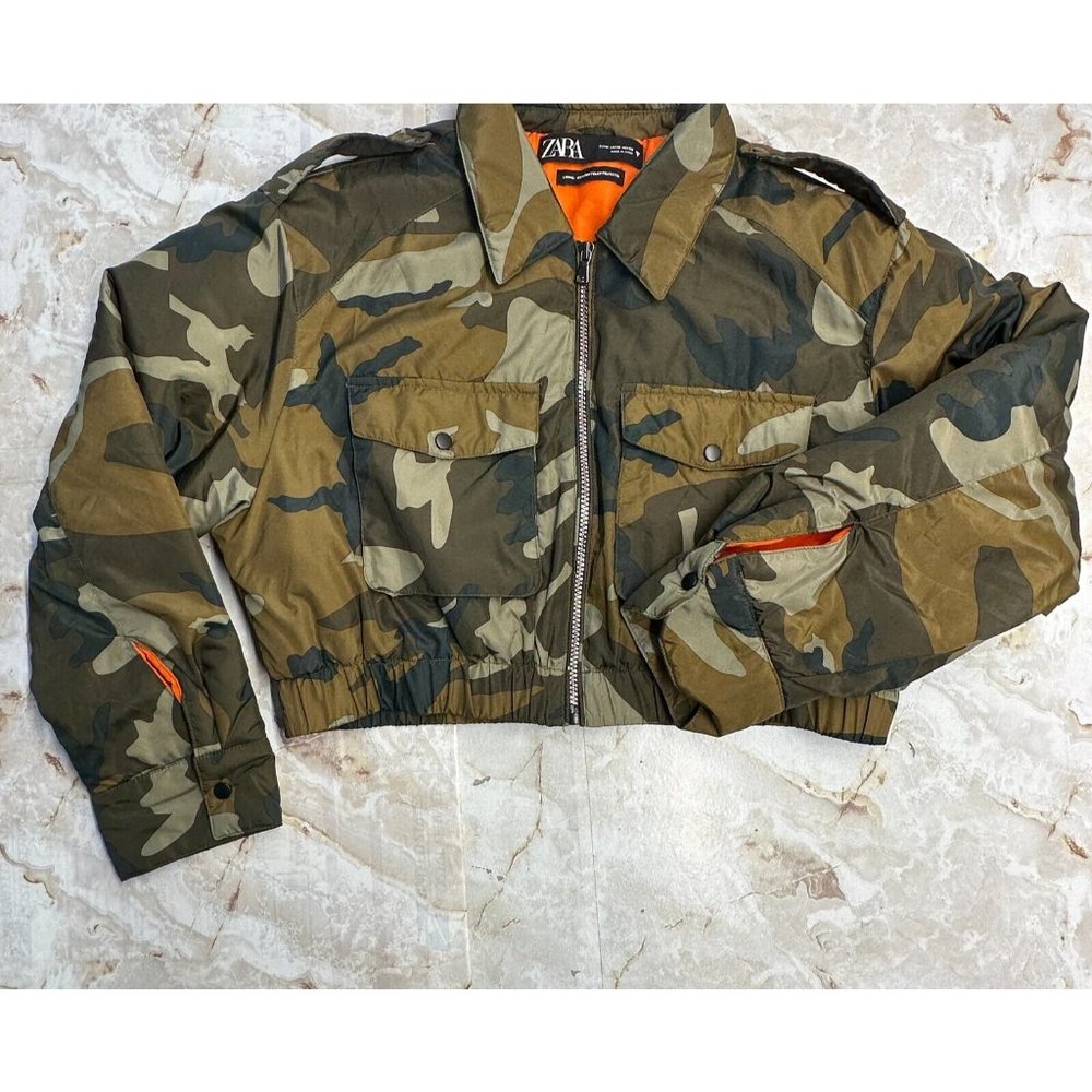 Zara Camouflage Cropped Bomber Jacket Women size M